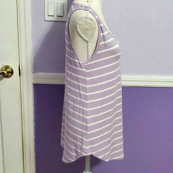 Zenana Premium Lilac & White Striped Soft Flowy Longline Tank Top - Picture 4 of 7